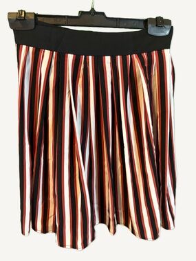 Mango Striped Skirt Pleated A-Line Black Red White Size 2